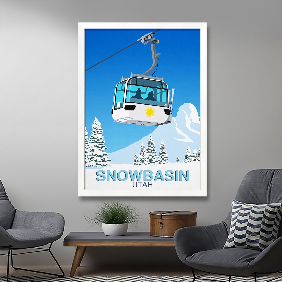 Snowbasin Utah White Gondola Cable Car Ski Resort Travel Poster - Image 2