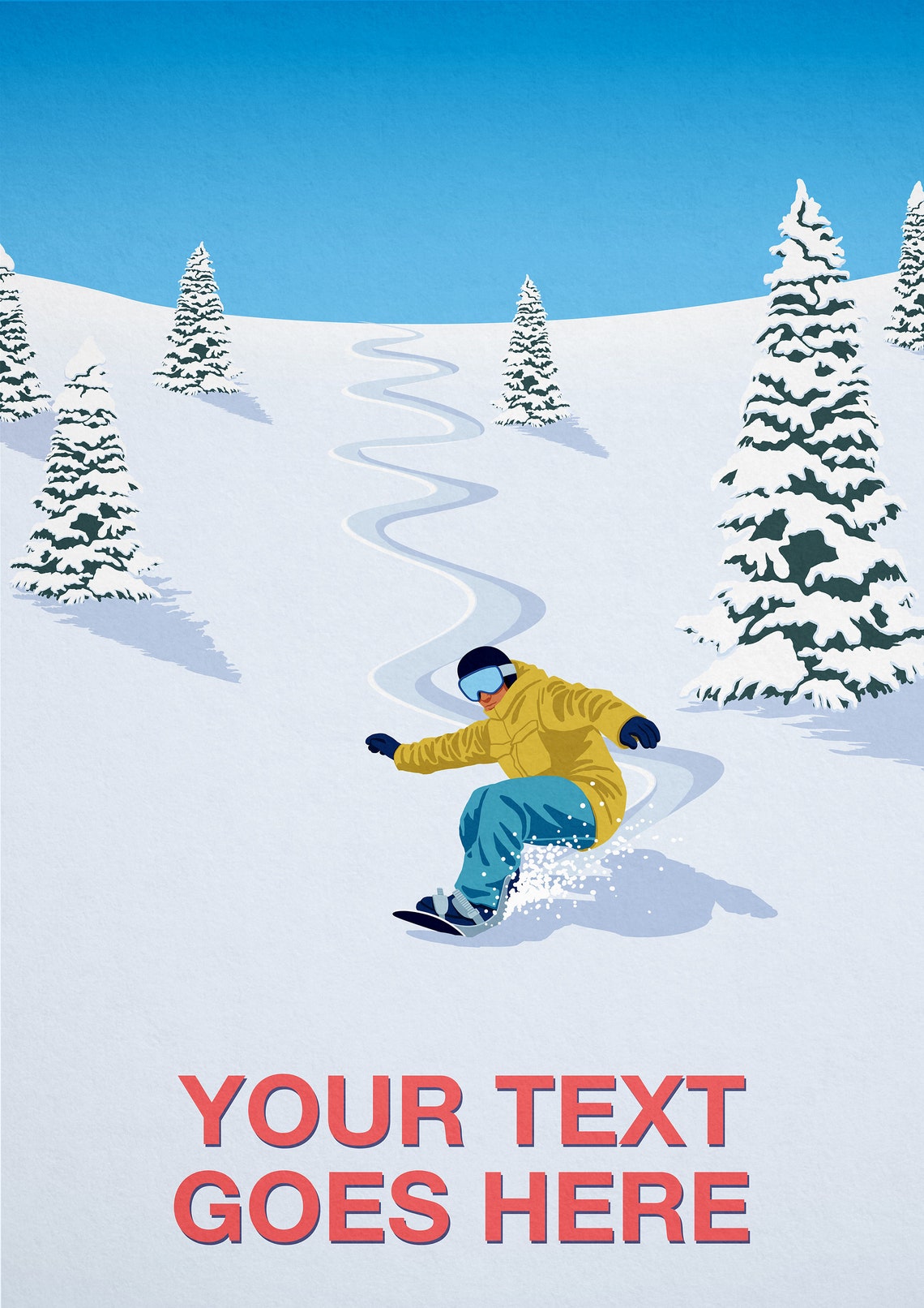 Personalised Powder Turn Snowboarder Poster Custom Text Ski Gift - Image 2