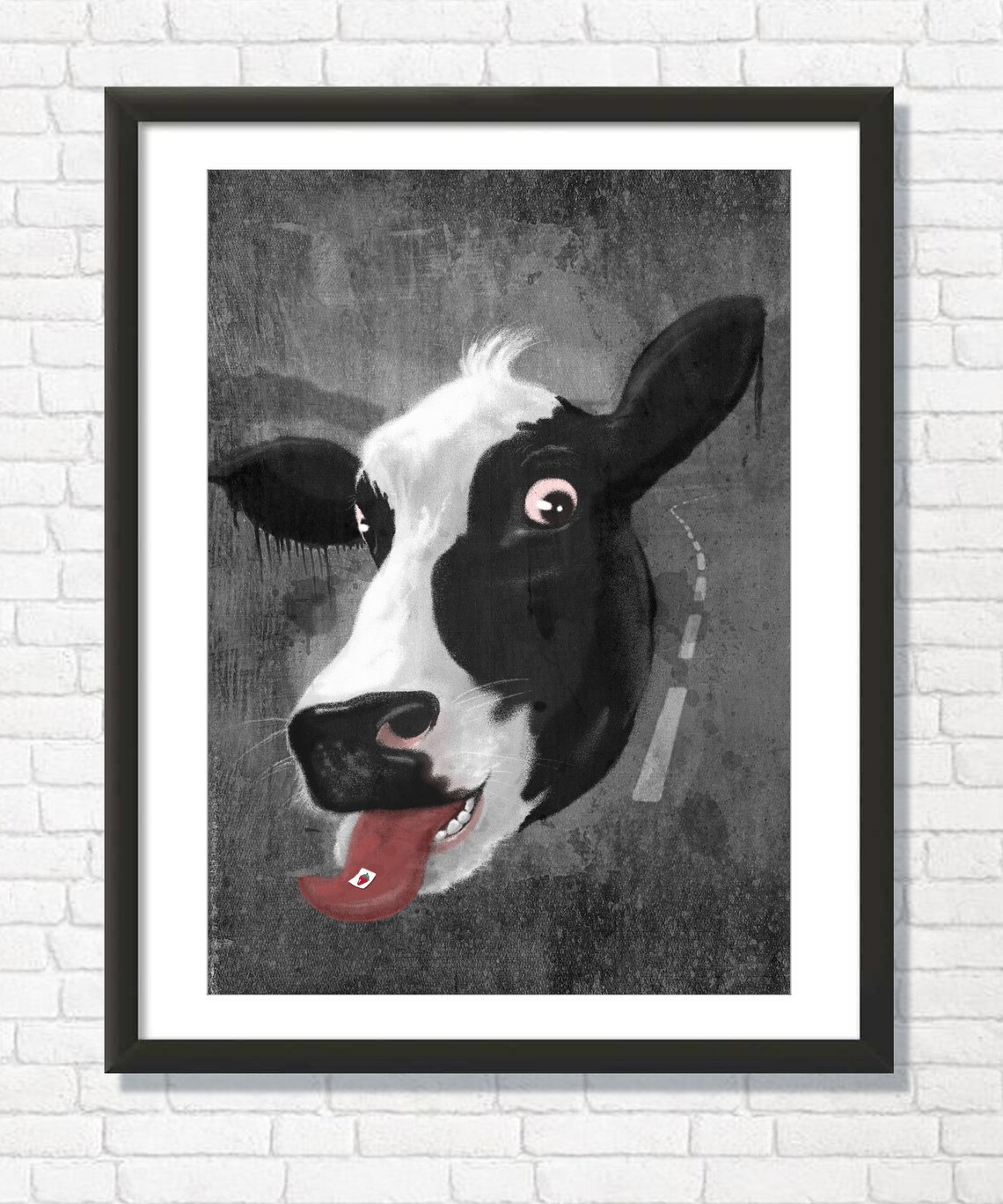 Happy Cow Tongue Out Funny Farm Animal Face Humor Art Poster