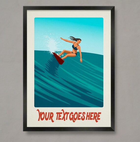 Personalised Surf Gift Custom Surf Art Print Female Surfer Poster Personalised Surfing Art Personal Surf Gift Female Surfer