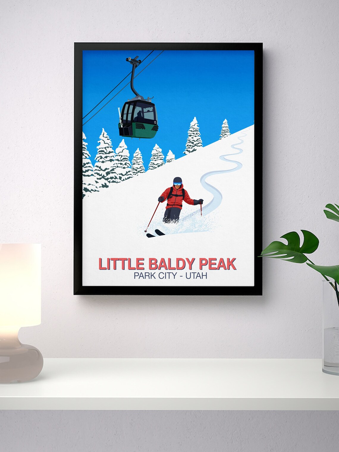 Little Baldy Peak Utah Park City Red Jacket Skier Gondola Ride Poster - Image 2