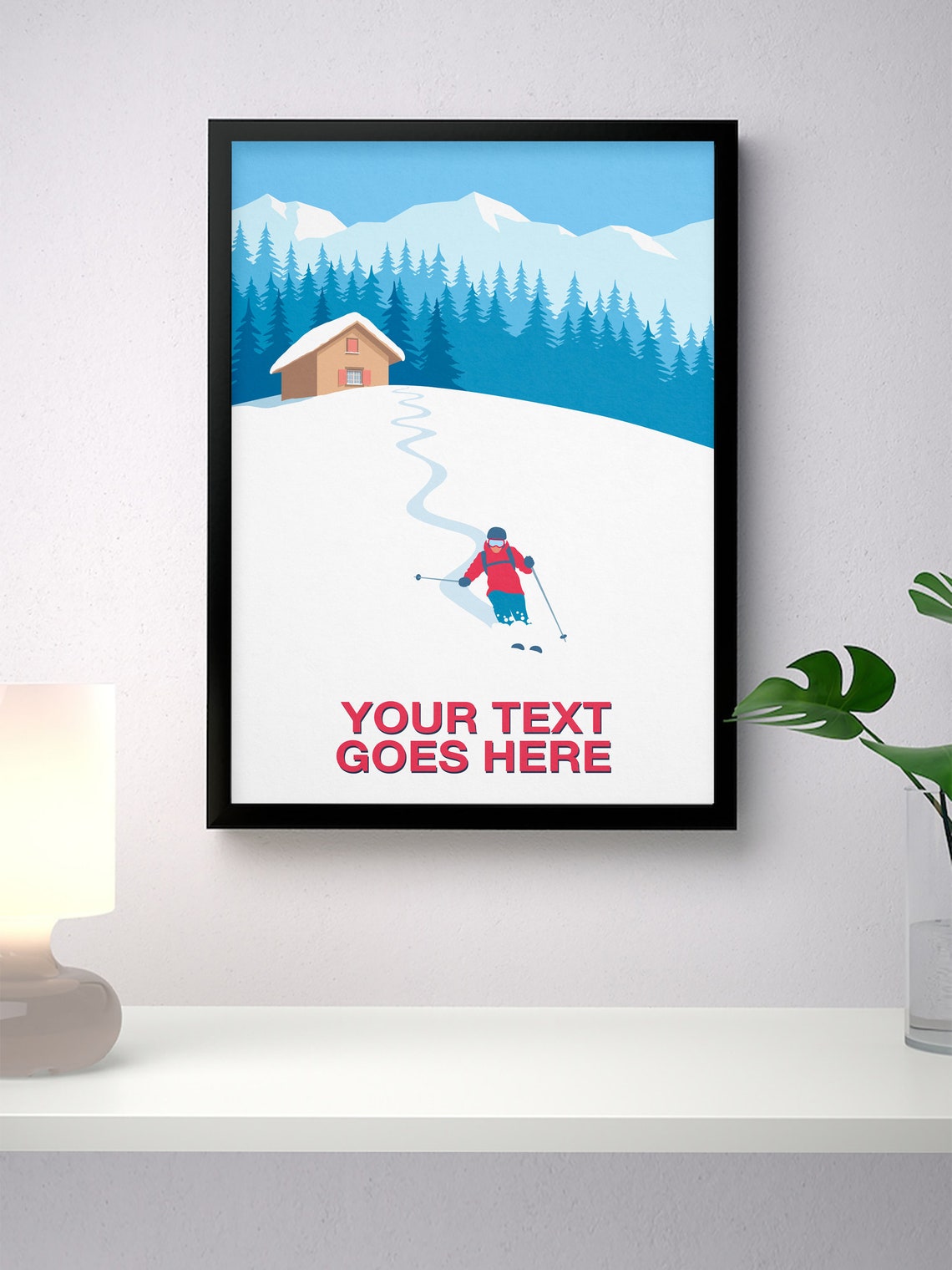 Personalised Red Jacket Skier Custom Text Skiing Gift Poster - Image 3