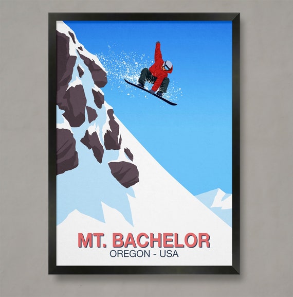 Mount Bachelor Snowboard Poster Ski Resort Poster Ski Print Snowboard Poster Ski Gifts Ski Poster