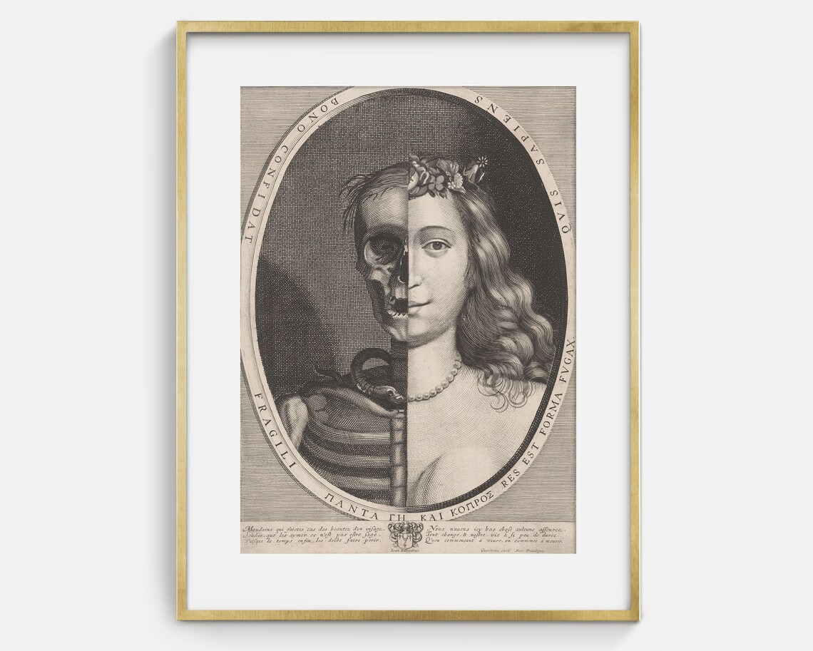 Half Skeleton Woman Gothic Sketch Portrait Art Print - Image 2