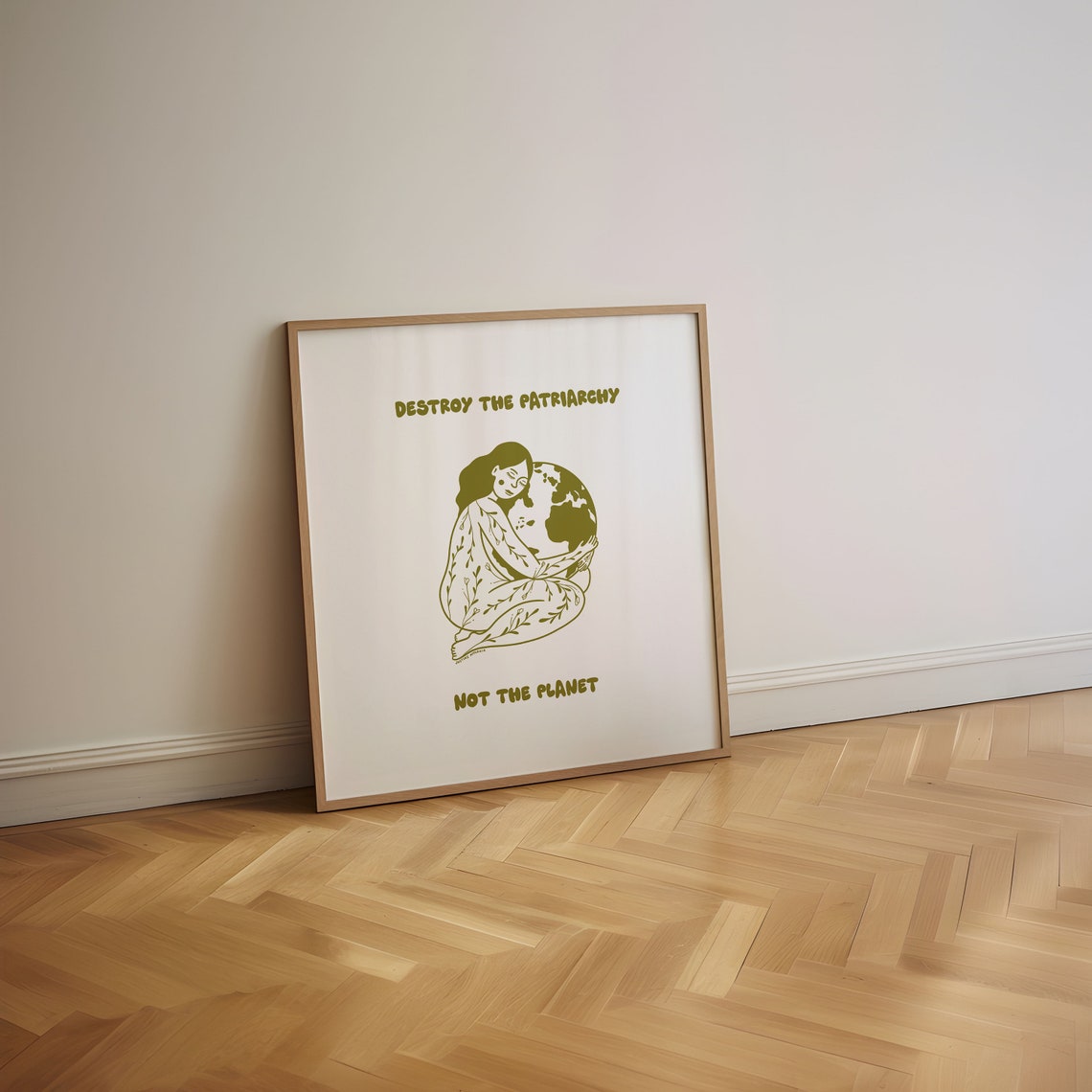 Destroy The Patriarchy Feminist Quote Poster Green Earth Line Art - Image 4