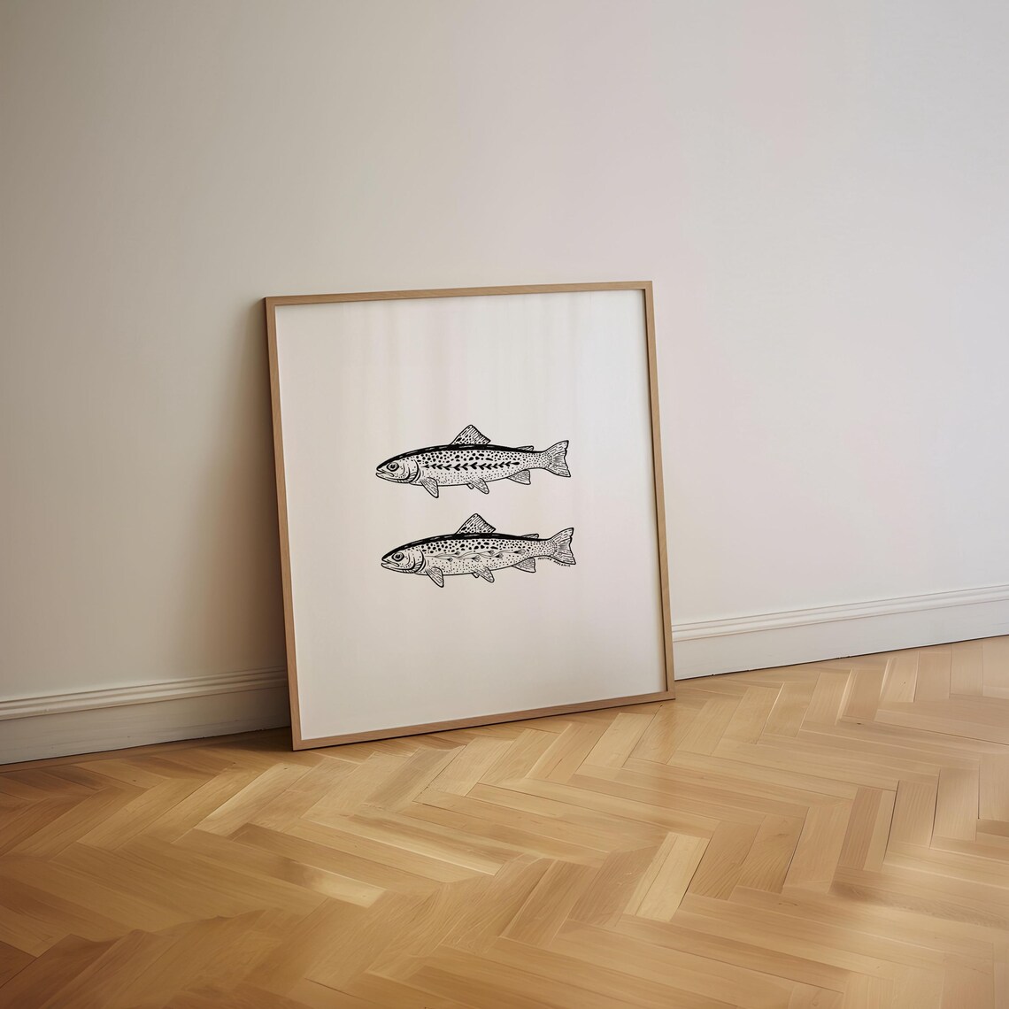 Fish Friends Black White Floral Botanical Nature Illustration Art Print - Image 4