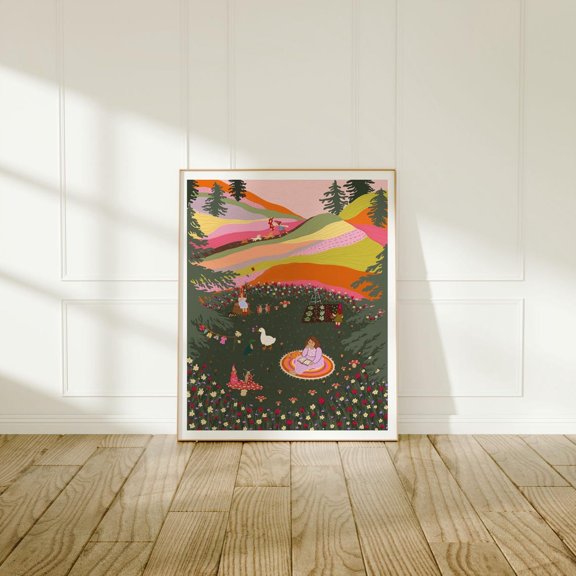 Dreamy Meadow Picnic Girl Whimsical Mushroom Forest Folk Poster - Image 2