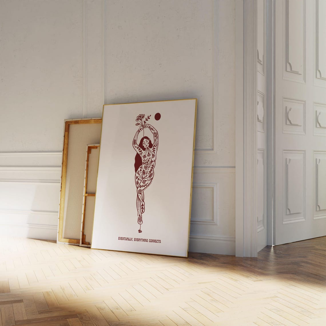 Everything Connects Burgundy White Growth Healing Self Love Feminine Art Print - Image 2