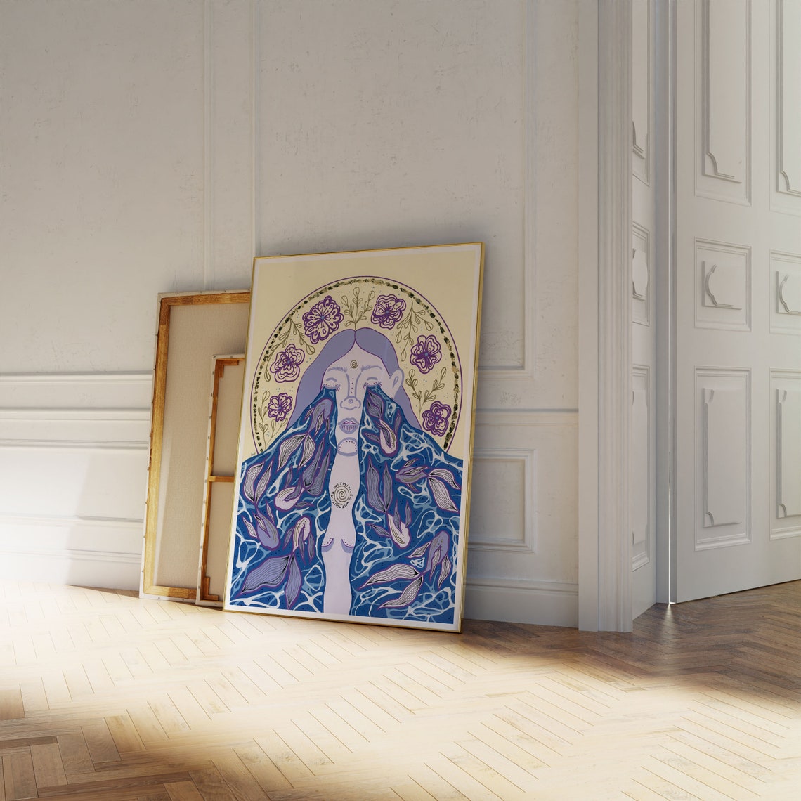 Ocean Eyes Woman Floral Halo Blue Purple Surreal Healing Poster - Image 3