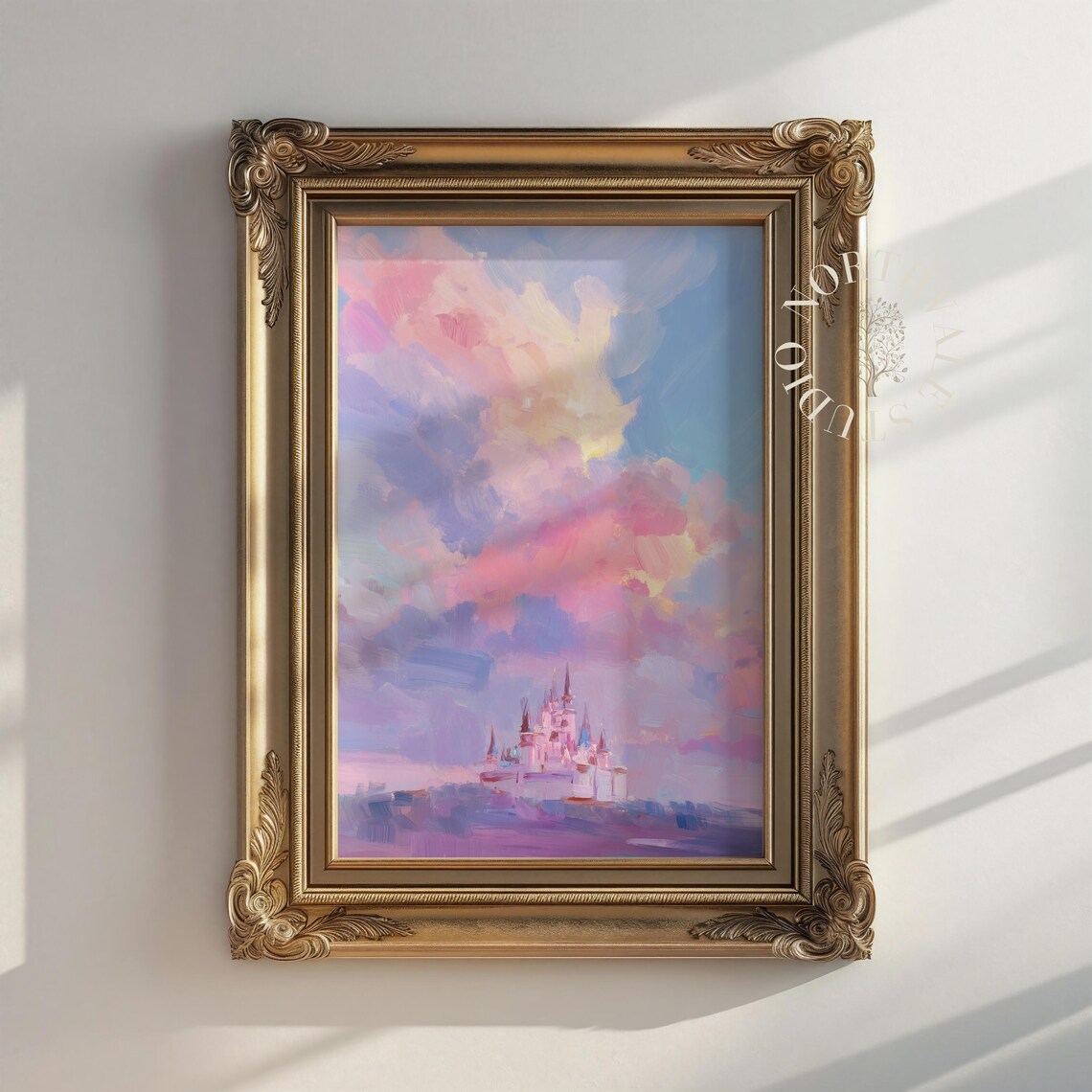 Pastel Fairytale Castle Art Print, Romantic Landscape