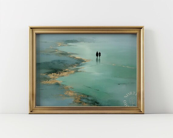 Impressionist Ocean Scene Two Figures Tranquil Shore Calm Print
