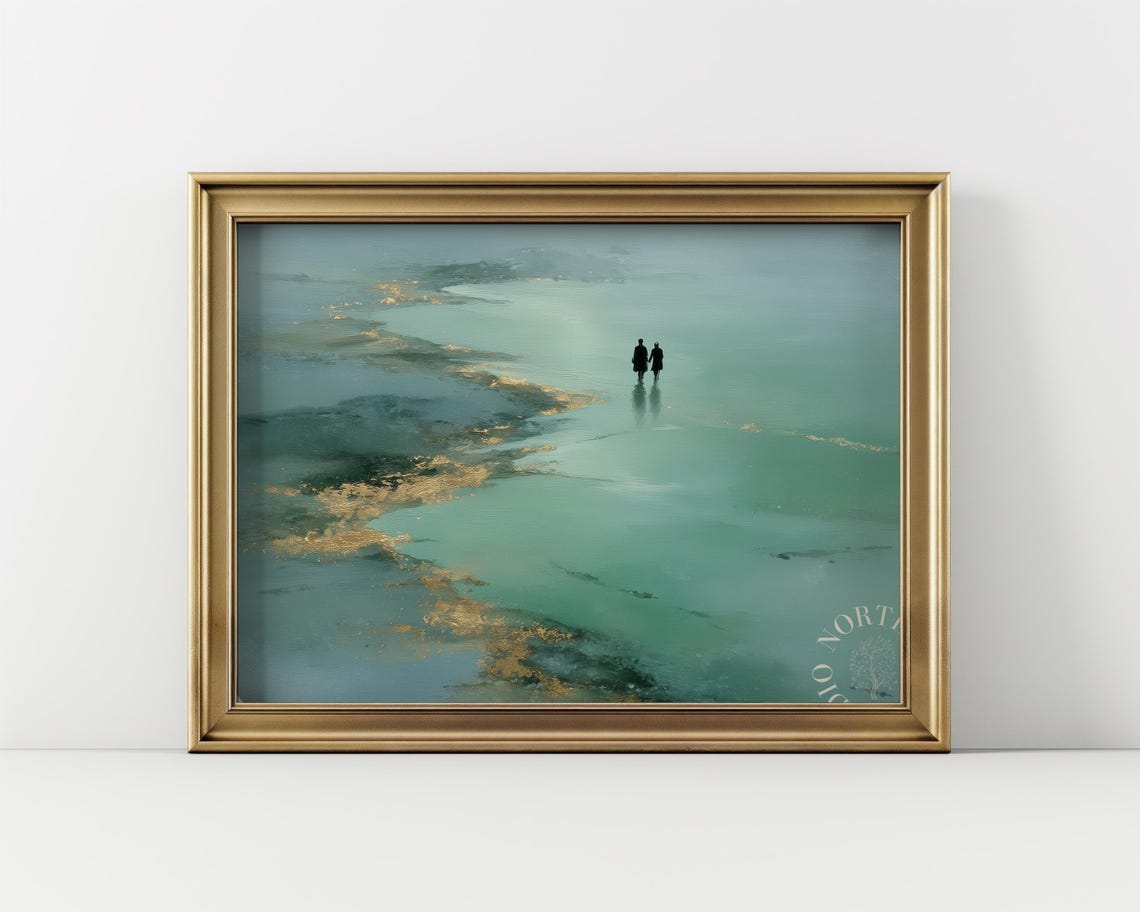 Impressionist Ocean Scene Two Figures Tranquil Shore Calm Print
