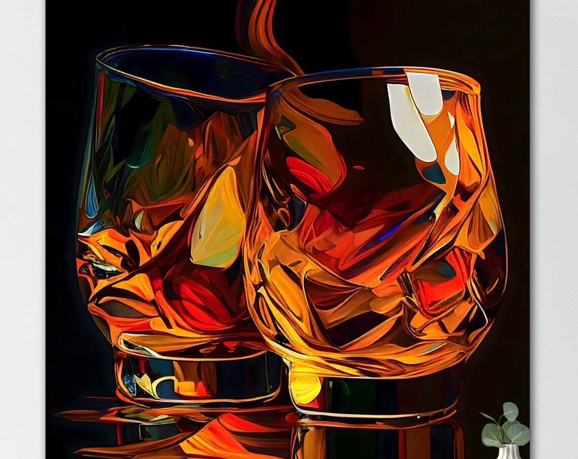 Abstract Whiskey Glasses Art Print, Home Decor