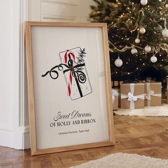 Christmas Gift Candy Cane Sweet Dreams Holly Ribbon Lyrics Print