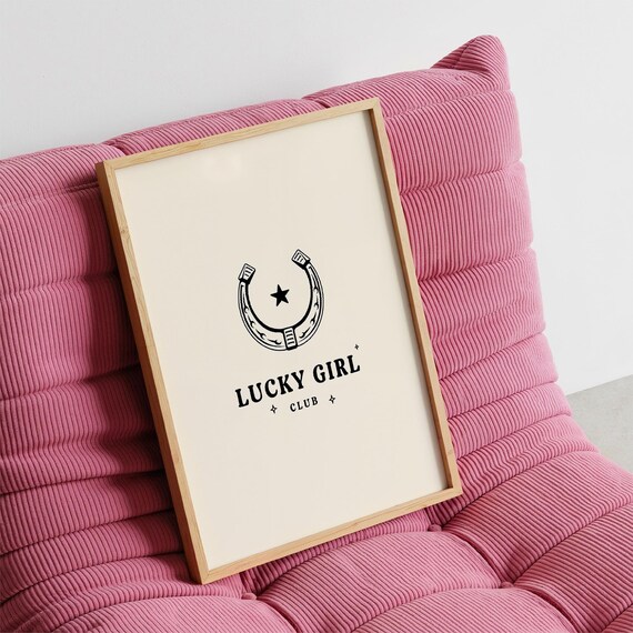 Retro Cowgirl Print Lucky Girl Club Horseshoe Wall Art