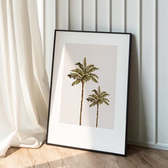 Two Vintage Palm Trees Minimalist Beige Botanical Illustration Poster