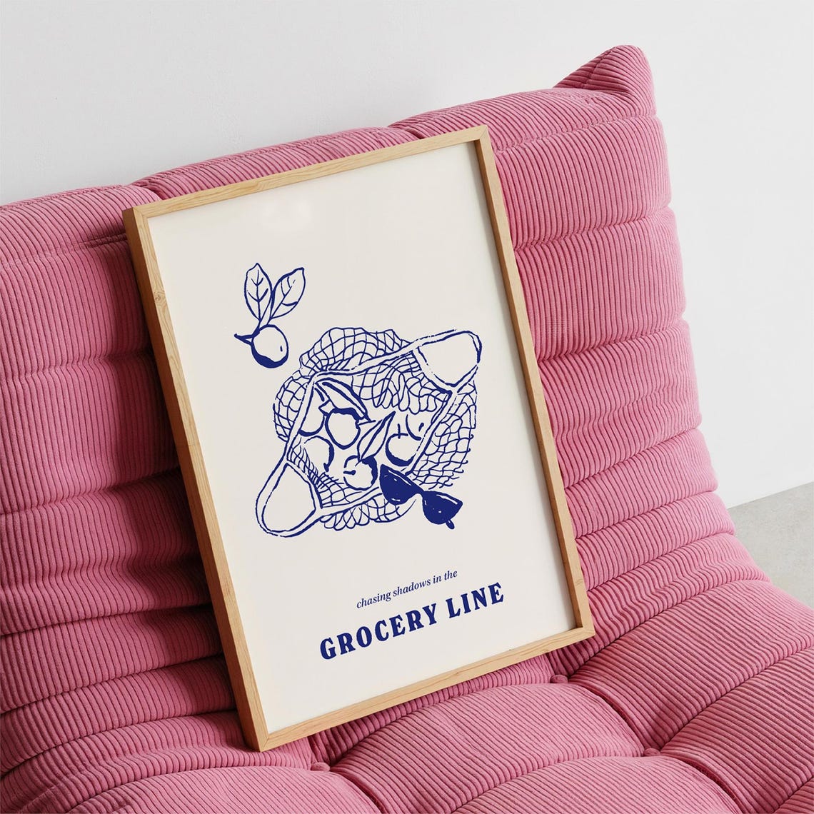 Chasing Shadows In The Grocery Line Blue Ink Kitchen Wall Art
