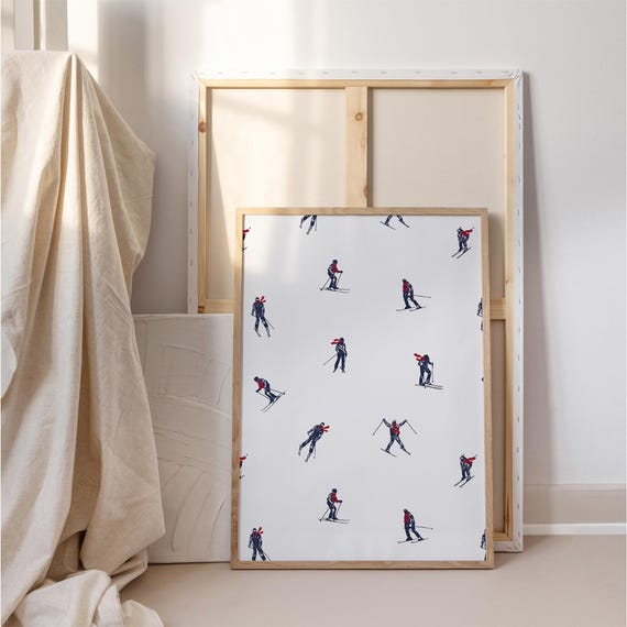 Cozy Ski Illustration Pattern Print Travel Skiers