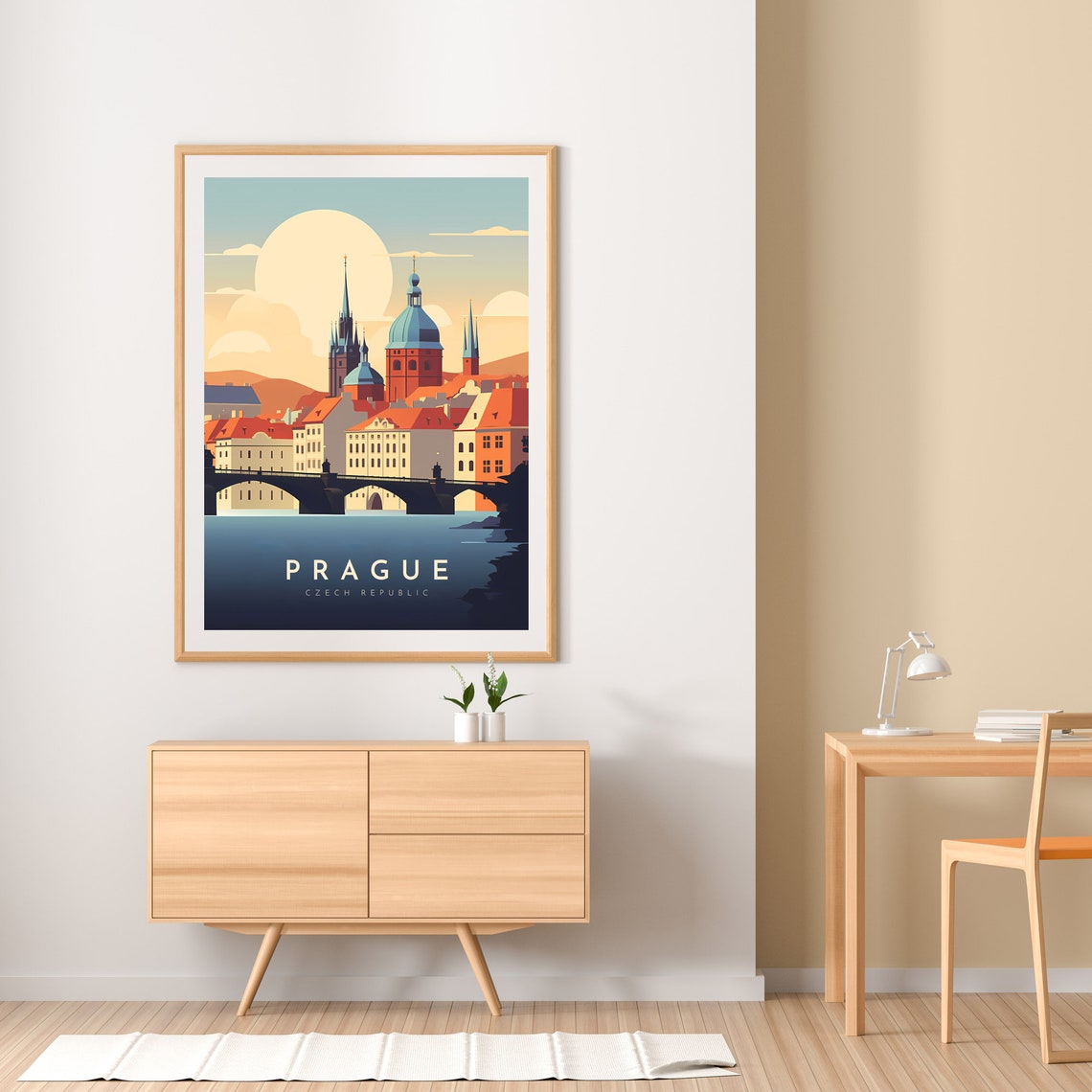 Prague Czech Republic Charles Bridge Riverside Sunset Travel Poster - Image 2