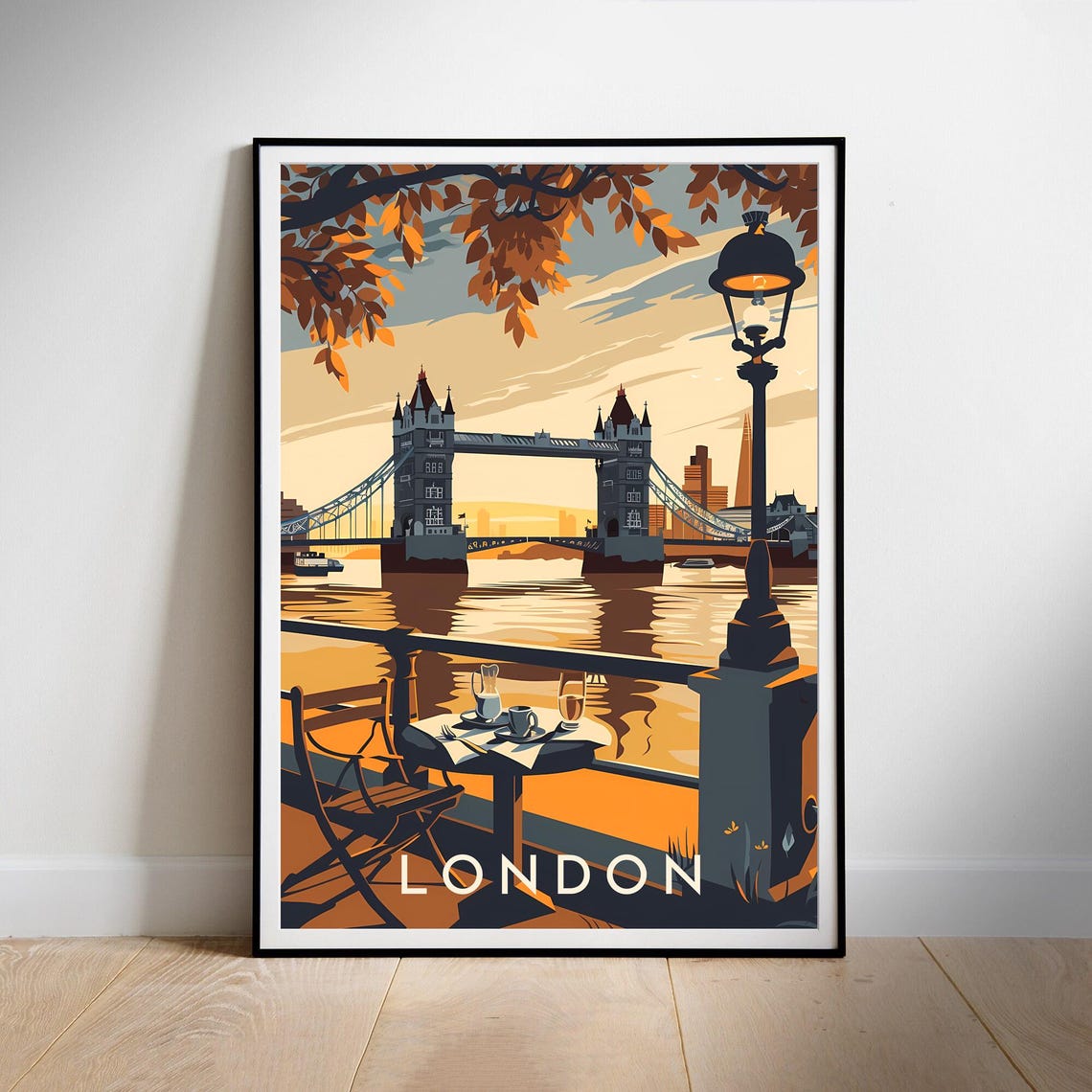 London Tower Bridge Riverside Cafe Retro Travel Poster England - Image 3