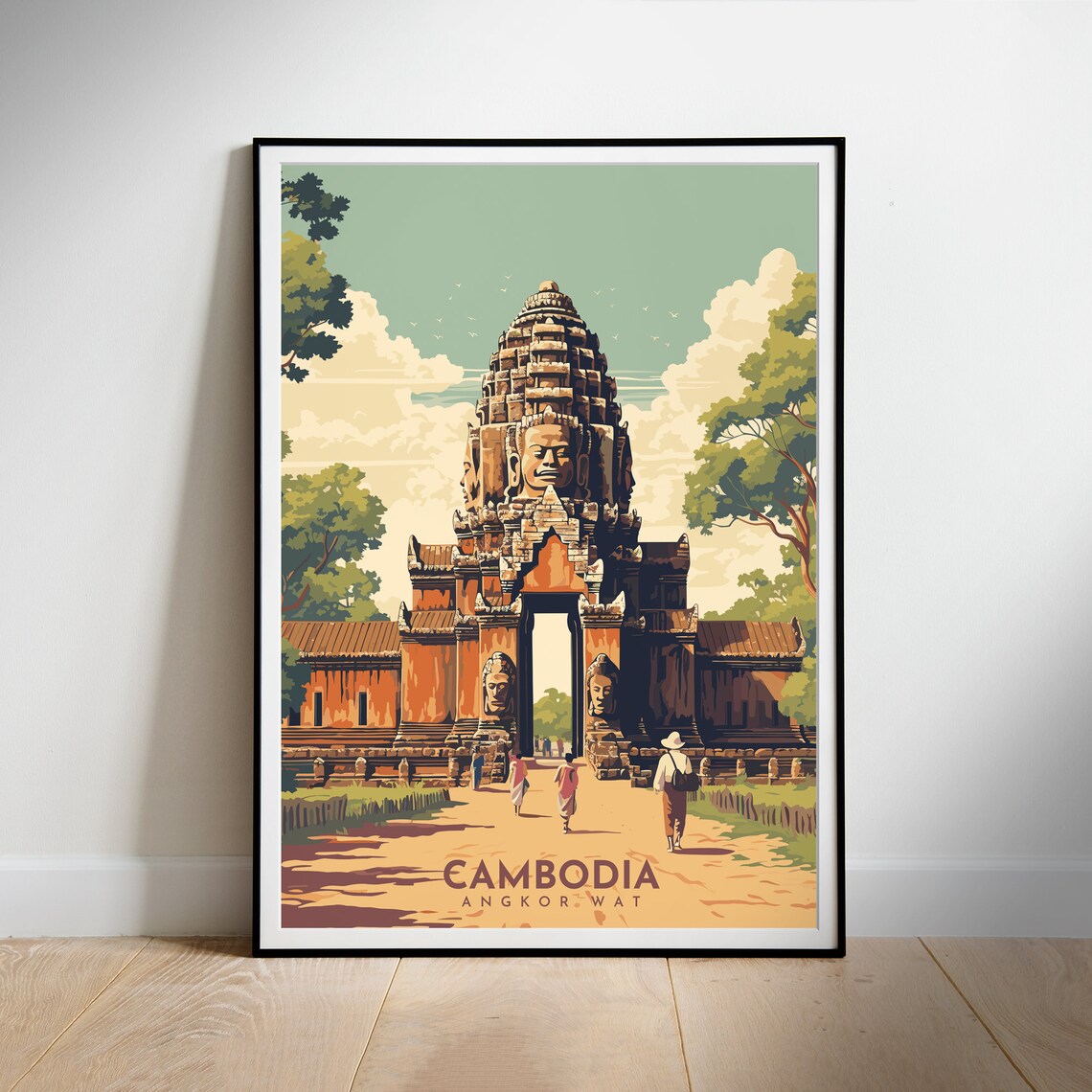 Cambodia Retro Travel Poster, Travel Poster