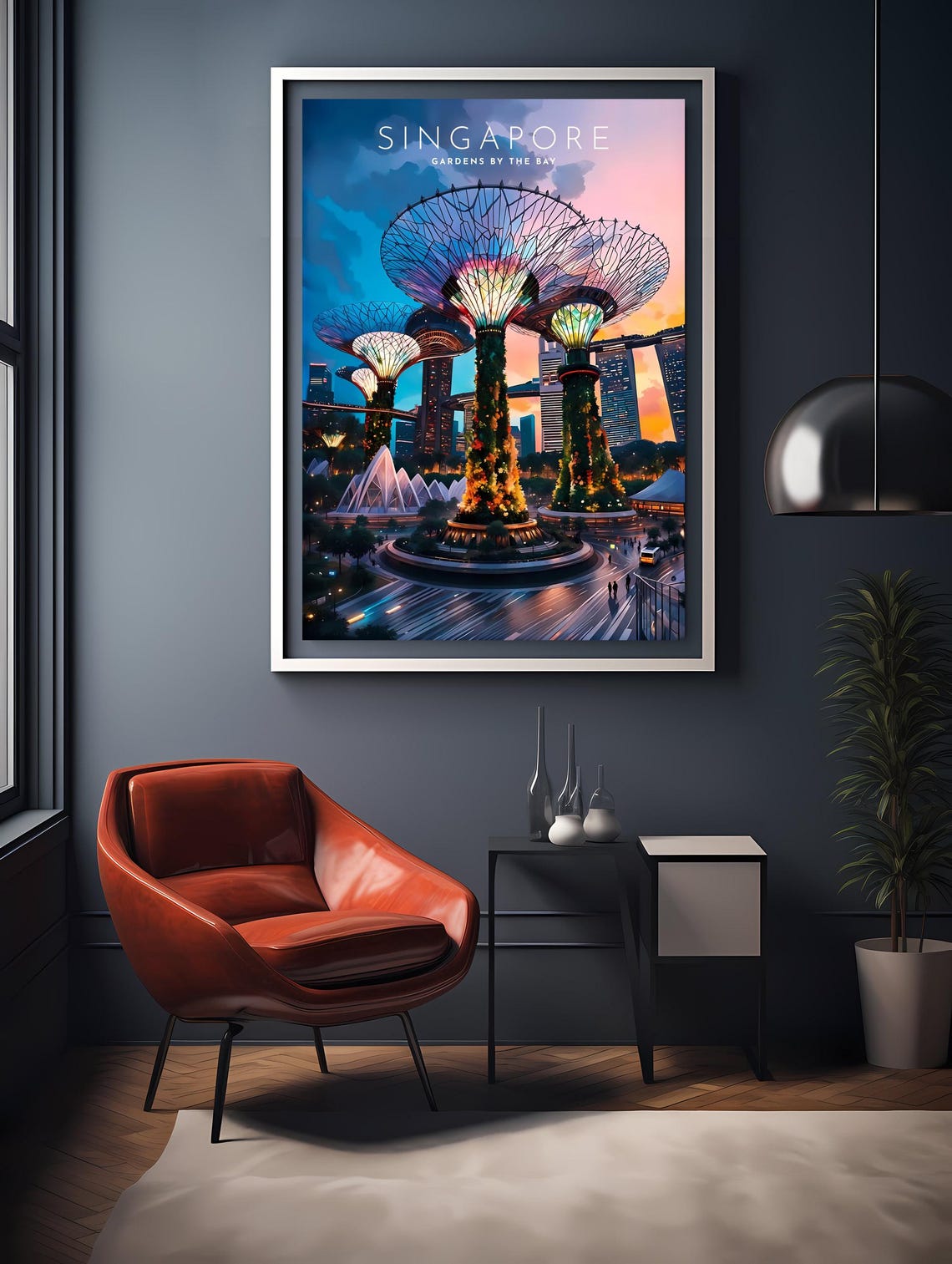 Singapore Gardens by the Bay Supertrees Night Skyline Travel Poster - Image 2