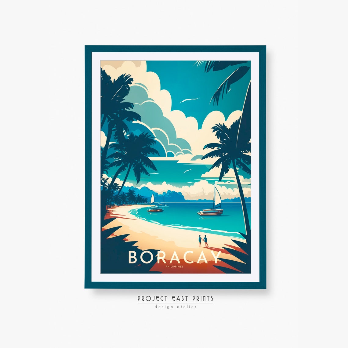 Boracay Philippines Tropical Beach Retro Travel Poster With Palm Trees - Image 2