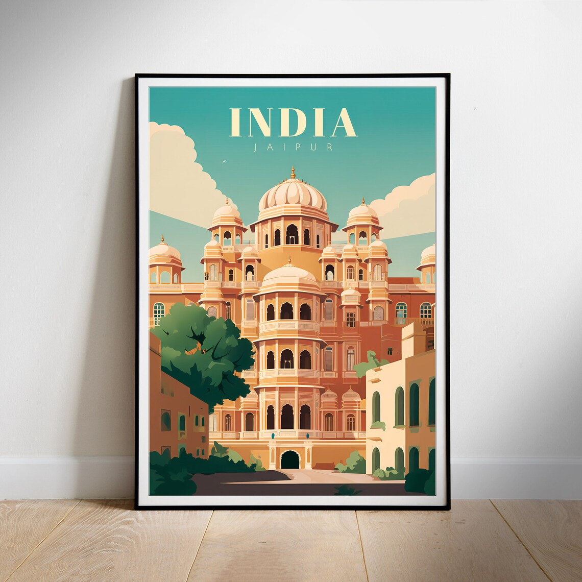 India Jaipur Pink City Amber Palace Domes Royal Travel Poster