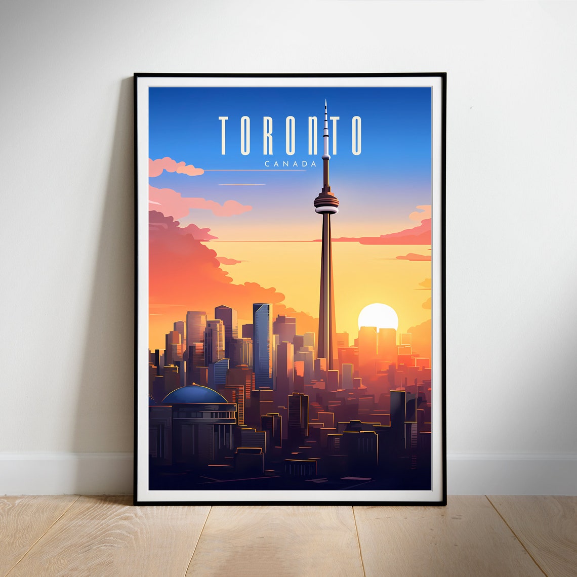 Toronto Canada CN Tower Downtown Skyline Sunset Retro Travel Poster