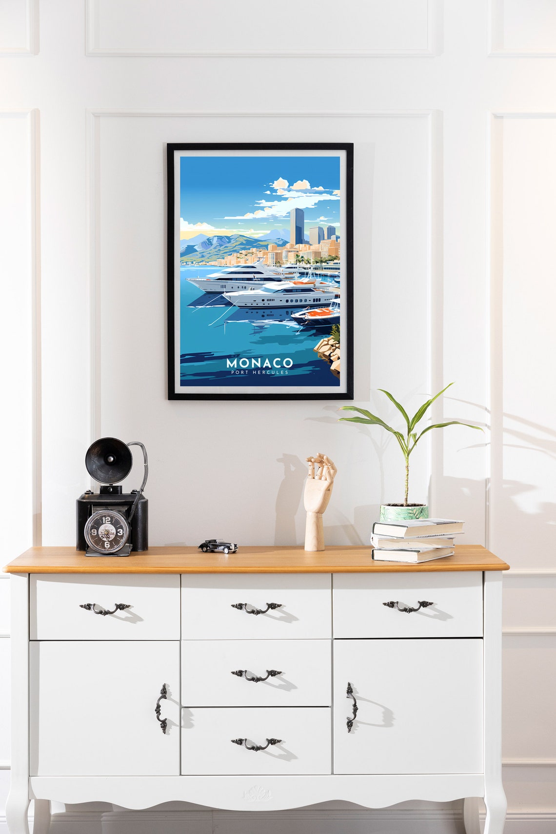 Monaco Port Hercules Retro Travel Poster With Luxury Yachts In Harbor - Image 2