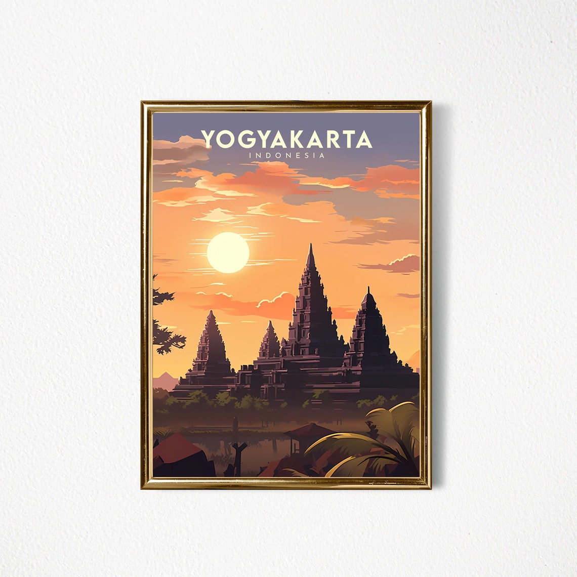 Yogyakarta Indonesia Ancient Temple Sunset Silhouette Travel Poster - Image 2