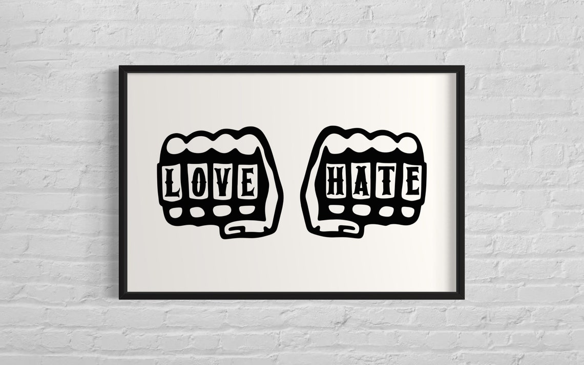 Love Hate Tattoo Knuckles Fists Bold Black Graphic Wall Poster