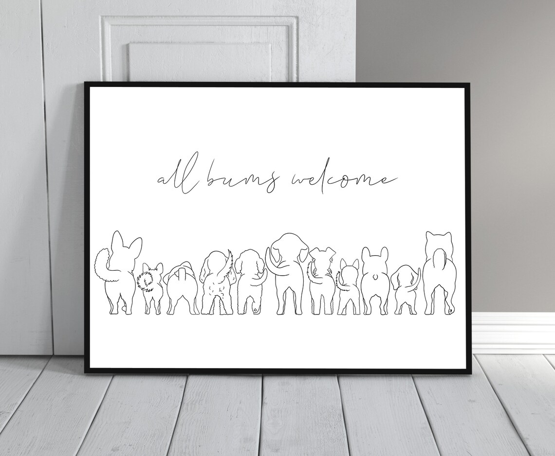All Bums Welcome Dog Line Art Poster Print