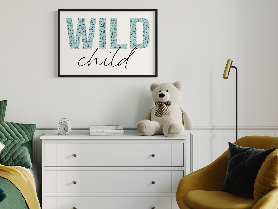 Wild Child Mint Speckled Letters Kids Room Fun Typography Poster - Image 2