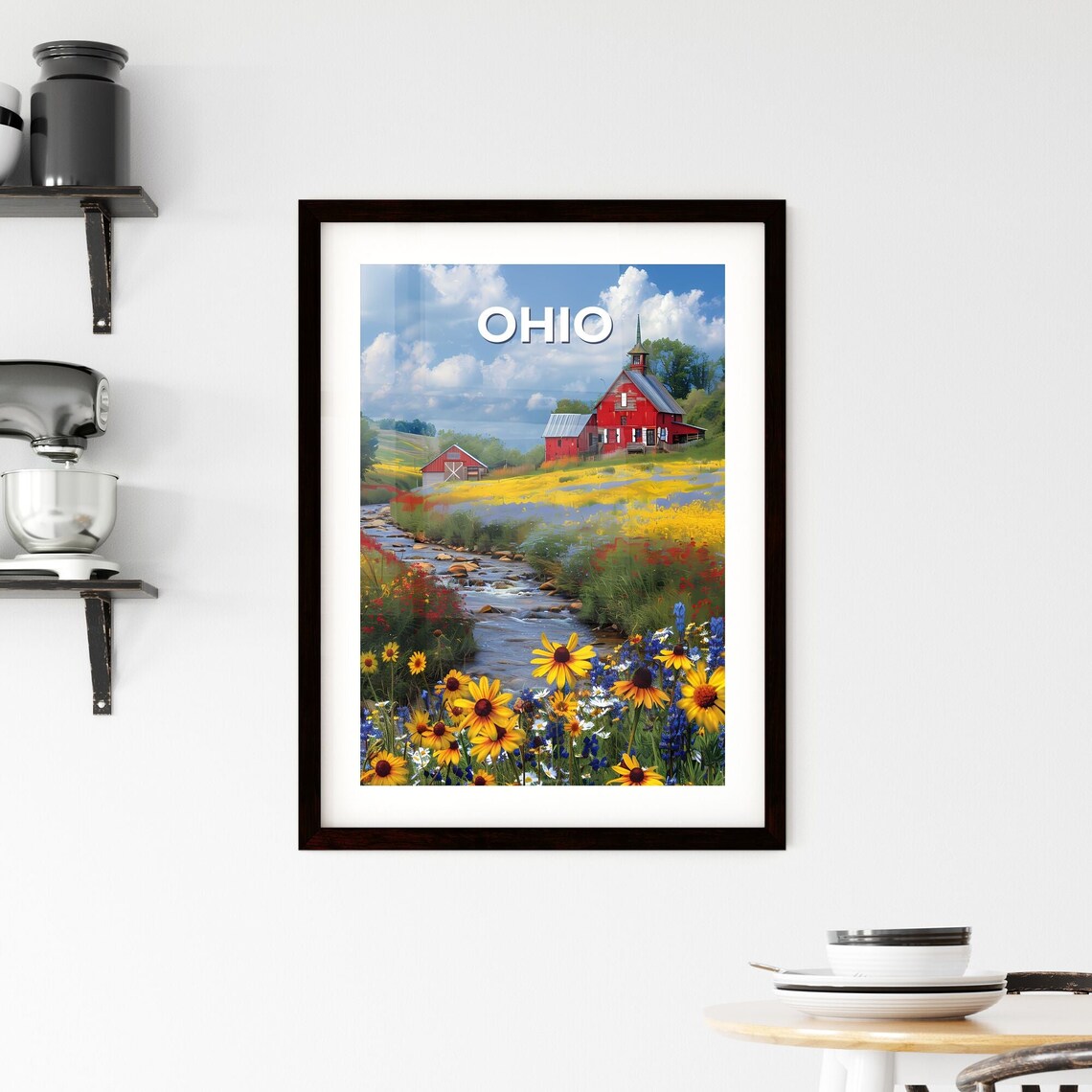 Ohio Red Barn Church Creek Wildflower Meadow Vintage Travel Poster - Image 2