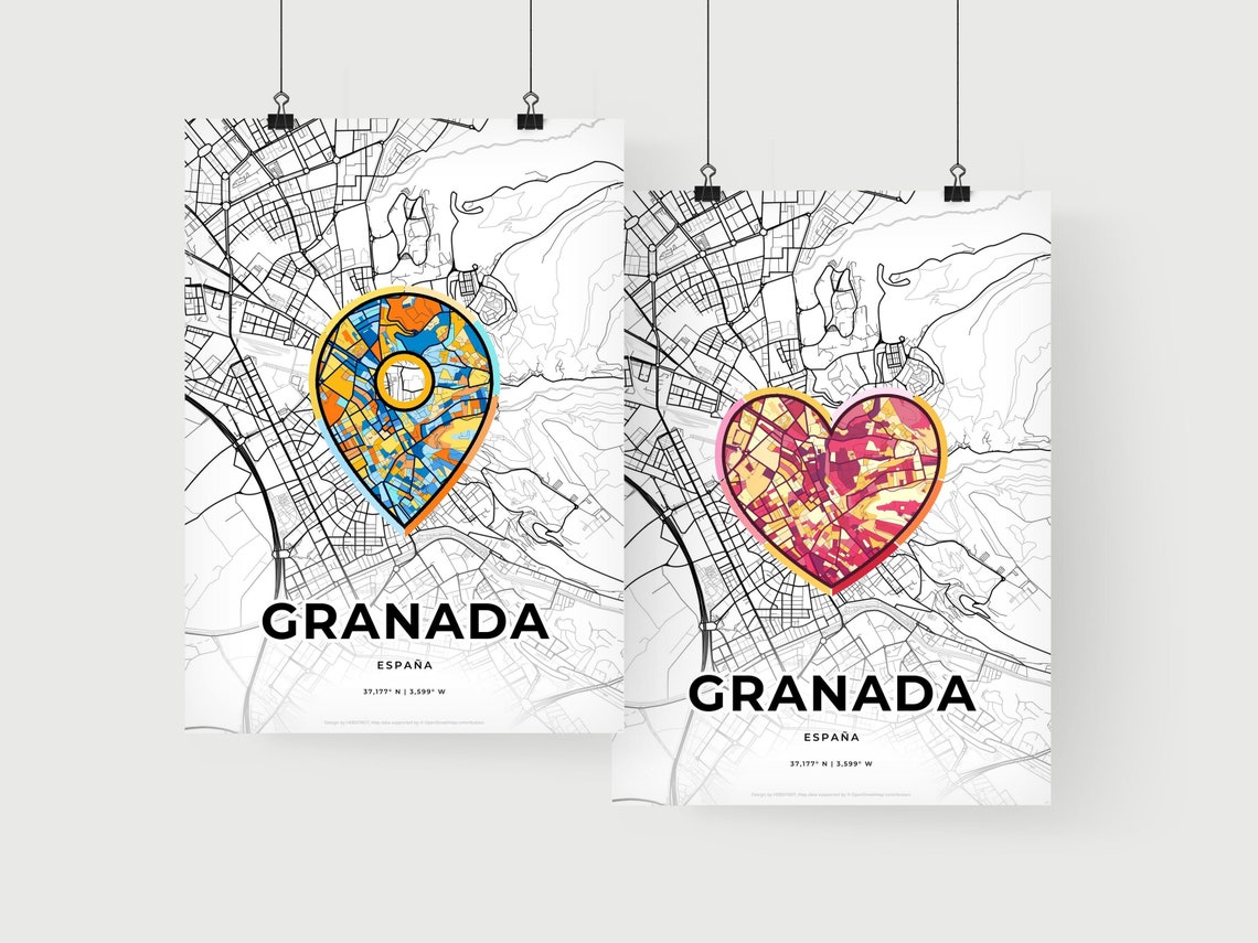 Granada Spain Heart Map Line Art Poster Hometown Love Gift Decor - Image 2