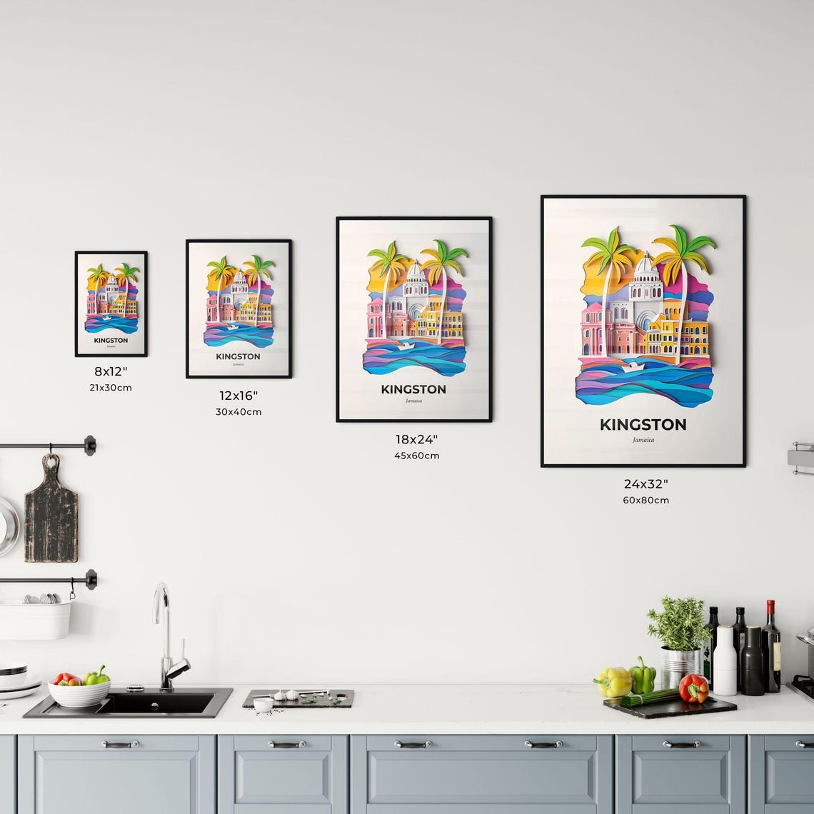 Kingston Jamaica Domed Cathedral And Palms Paper Cut Art Poster - Image 3