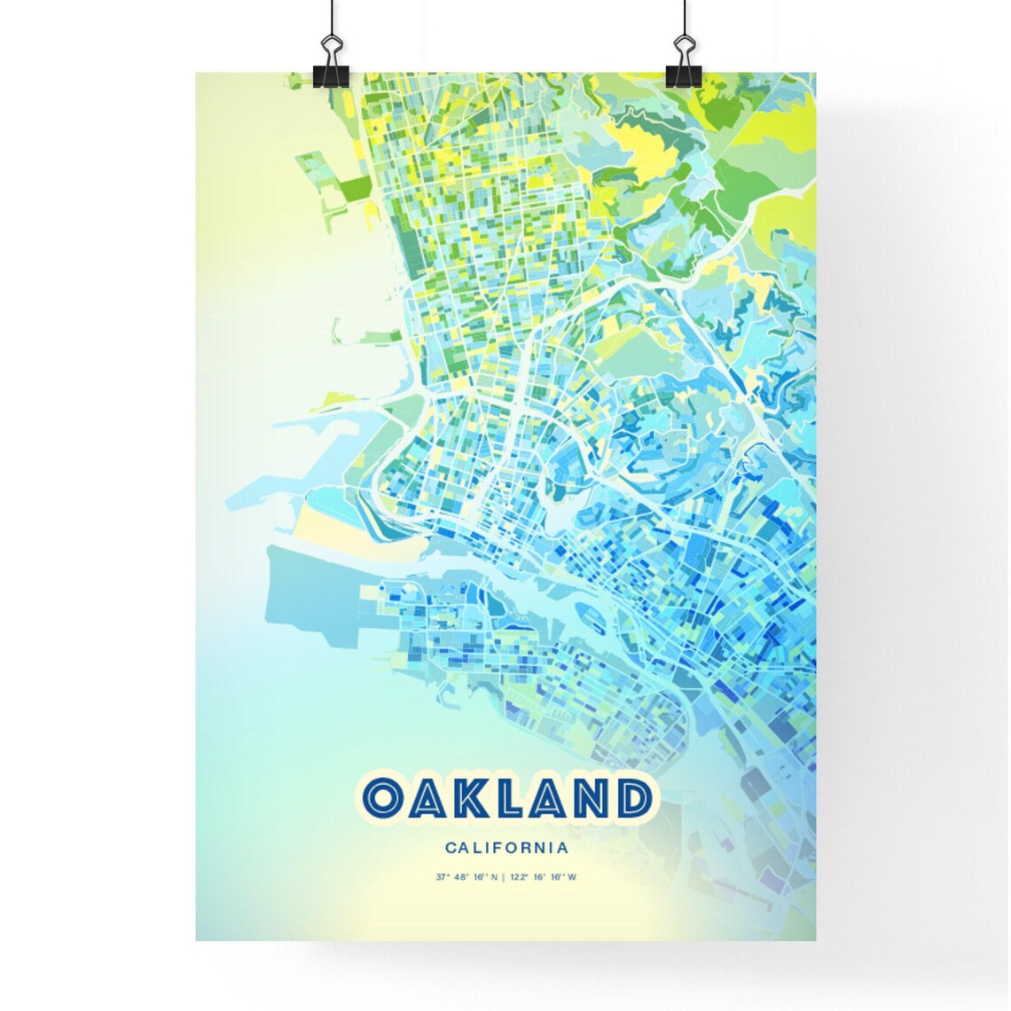 Oakland California Bluish Watercolor Modern Decorative City Map Art Poster - Image 3