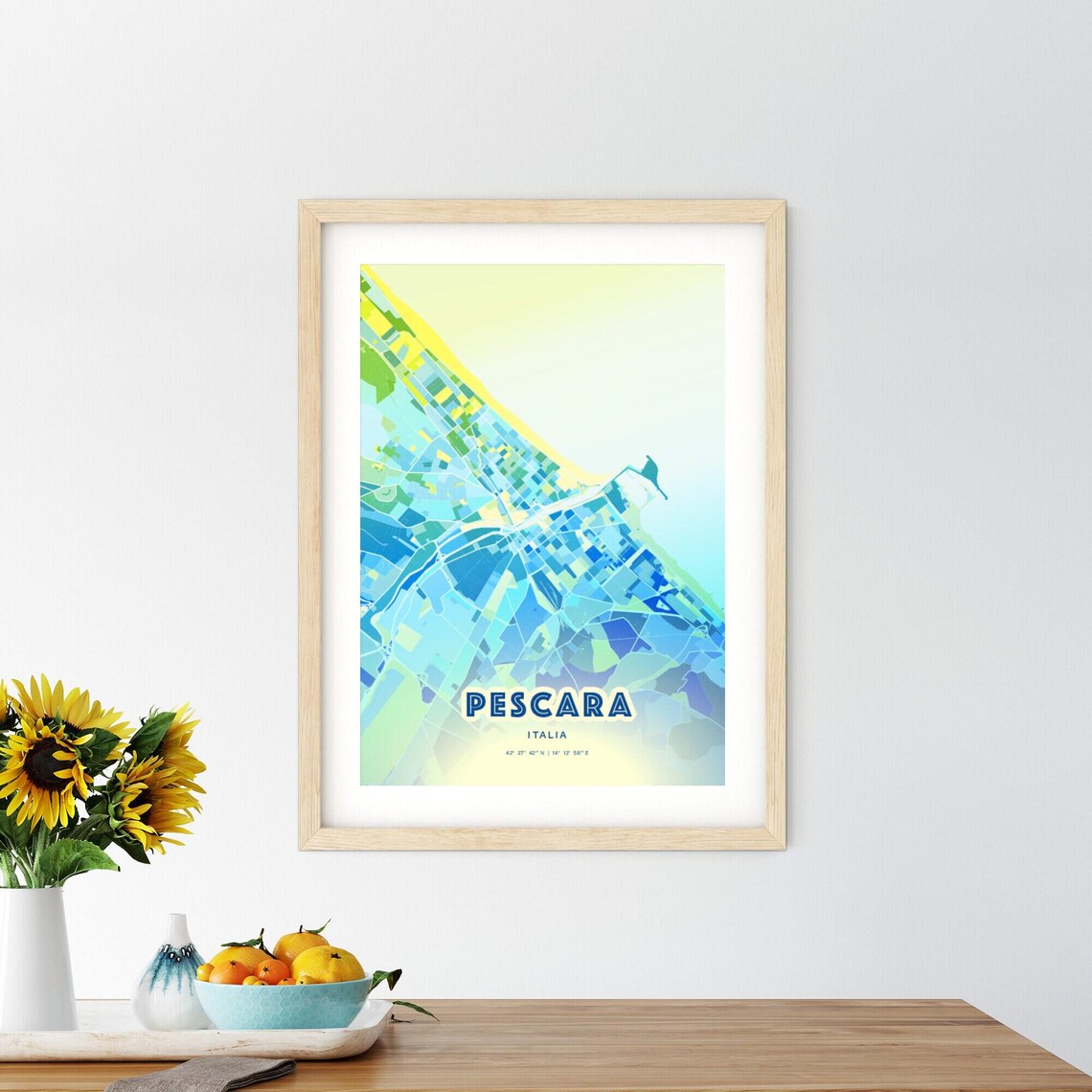 Pescara Italia Blue Green Expressive Coastal City Map Art Poster - Image 3