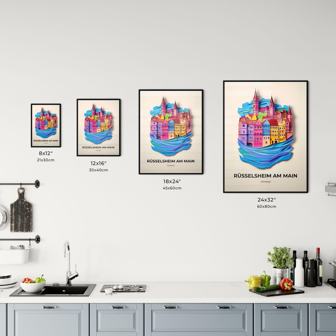 Ruesselsheim Am Main Germany Colorful Paper Cut City Travel Poster - Image 3