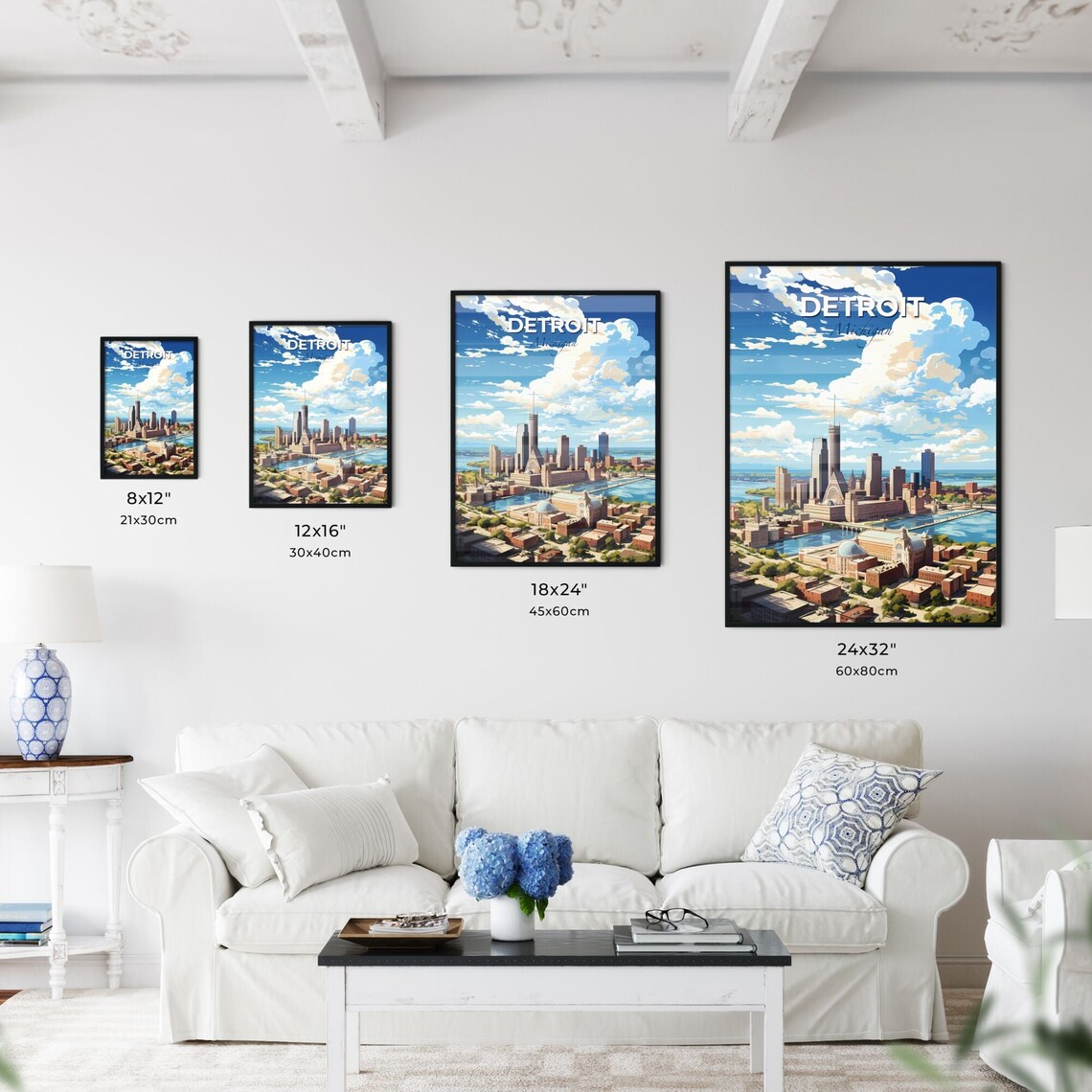 Detroit Michigan Riverfront Downtown Skyline City Travel Art Poster - Image 3