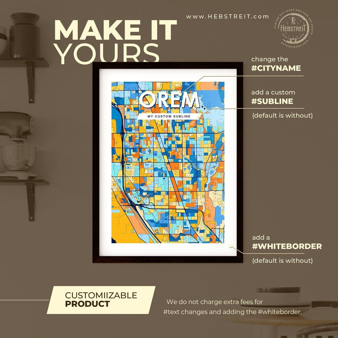Orem Utah Colorful Modern City Map Poster for Home and Office - Image 2