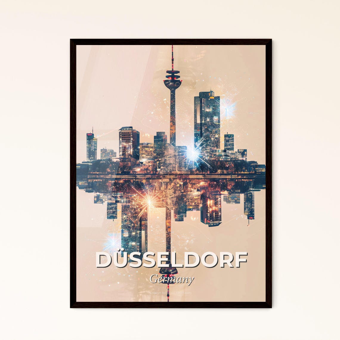 Dusseldorf Germany TV Tower Mirrored Sparkle City Skyline Poster