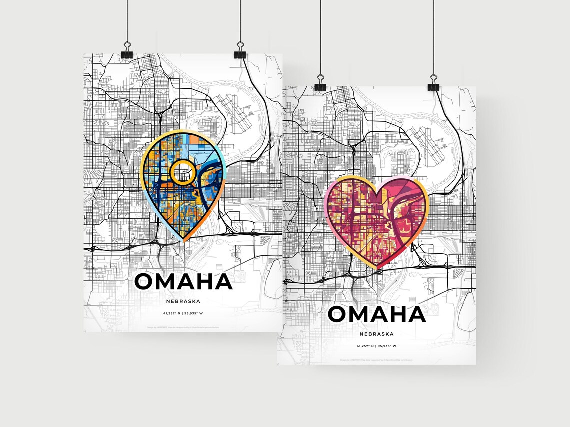 Omaha Nebraska Minimal City Map Colorful Heart Icon Art Poster - Image 2