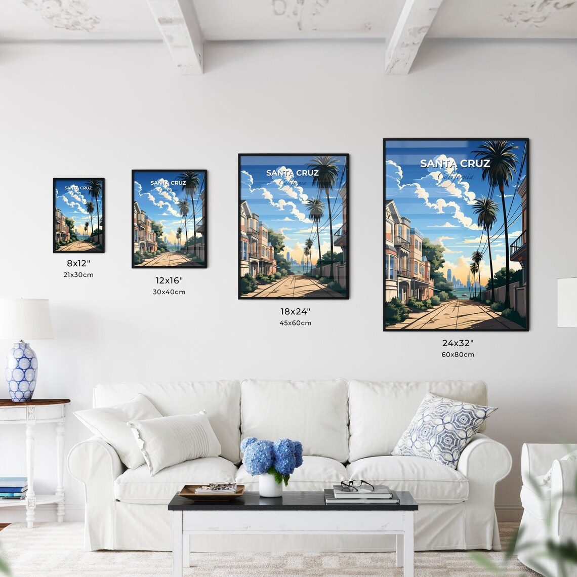 Santa Cruz California Victorian Houses Palm Tree Bay Street Poster - Image 3