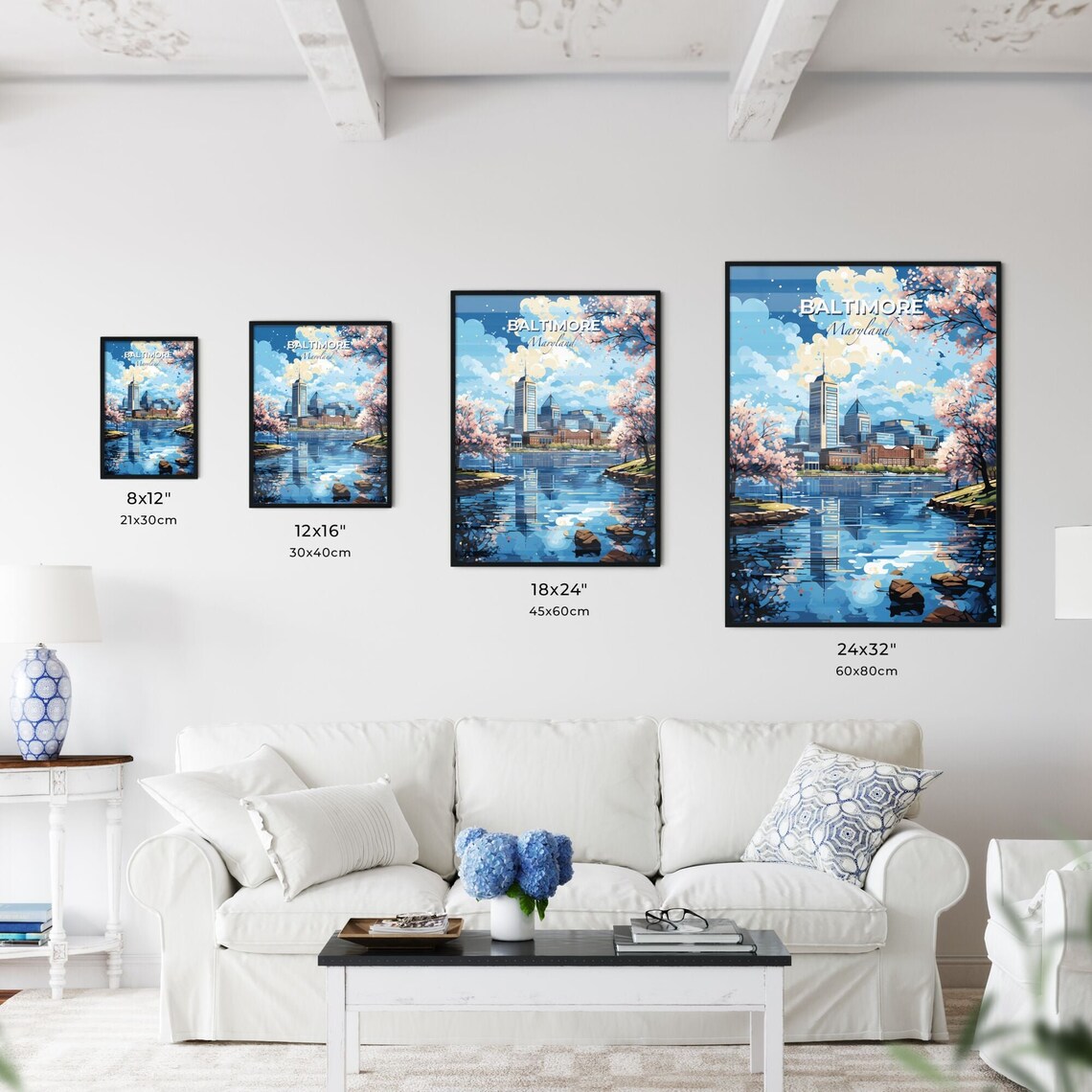Baltimore Maryland Cherry Blossom Harbor Skyline Travel Poster - Image 3