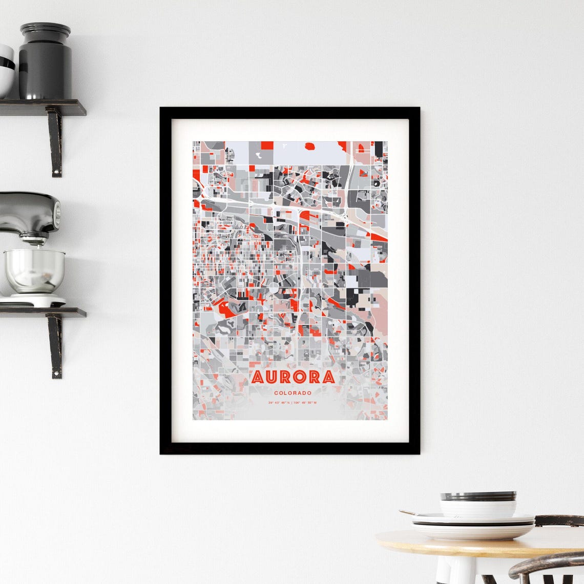 Aurora Colorado Modern Expressive Red Gray City Map Art Poster - Image 2