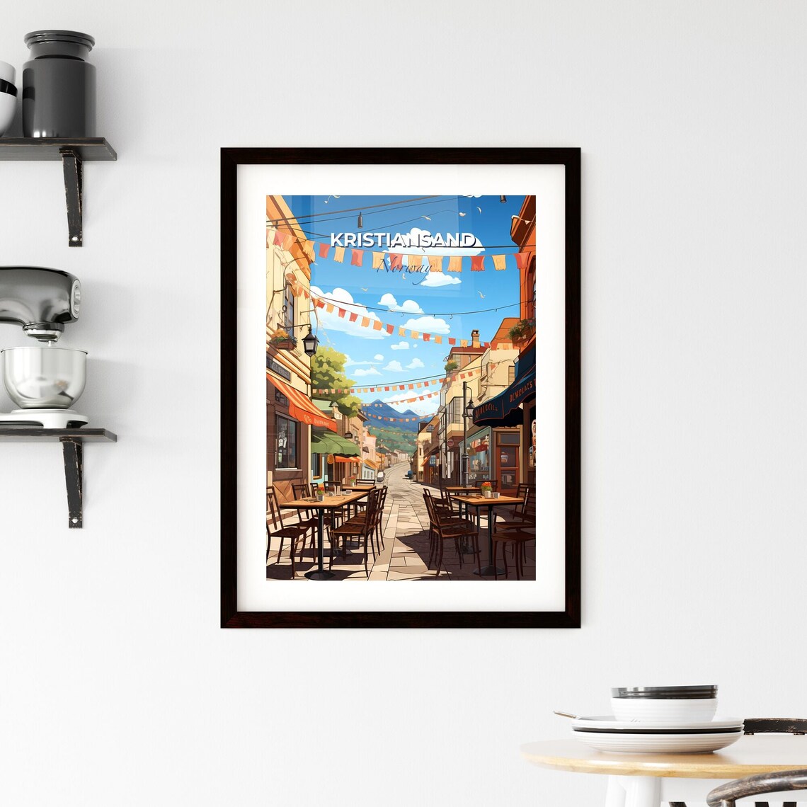 Kristiansand Norway Cafe Street Bunting Festival Flags Poster - Image 2