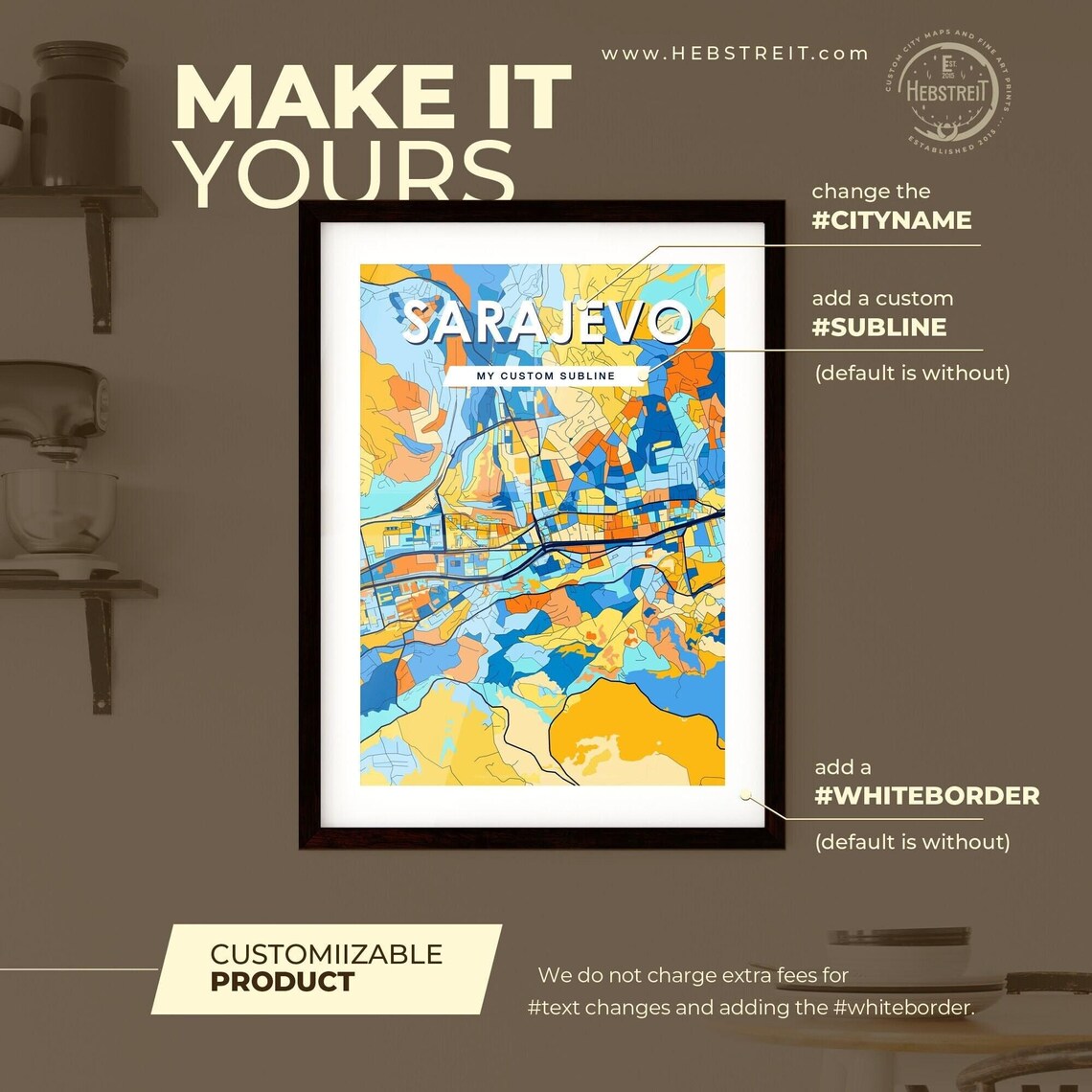 Sarajevo Colorful City Map Blue Orange Mosaic Bosnia Art Poster - Image 2
