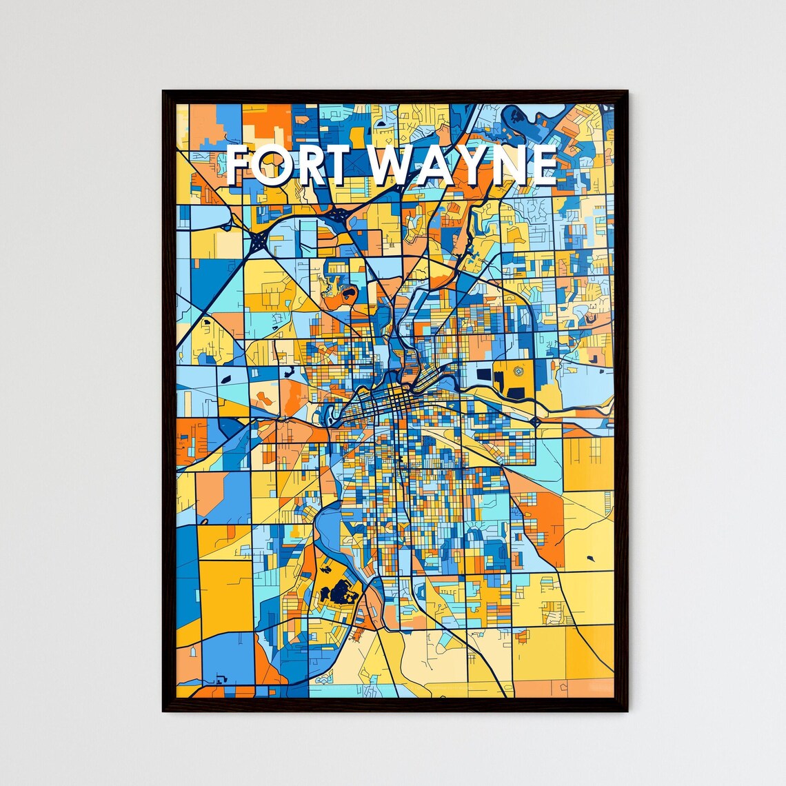 Fort Wayne Indiana Colorful Modern City Street Map Artwork Poster